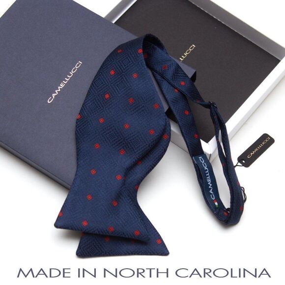 Men's Self-tied Bow Tie 100%Silk Big Butterfly Navy with Polka Dot S681 - Picture 9 of 16